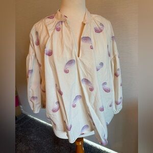 J. Jill Cream Blouse with Purple Paisley
